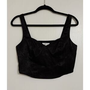 Black Nordstrom BP Satin Floral Cropped Tank Top S